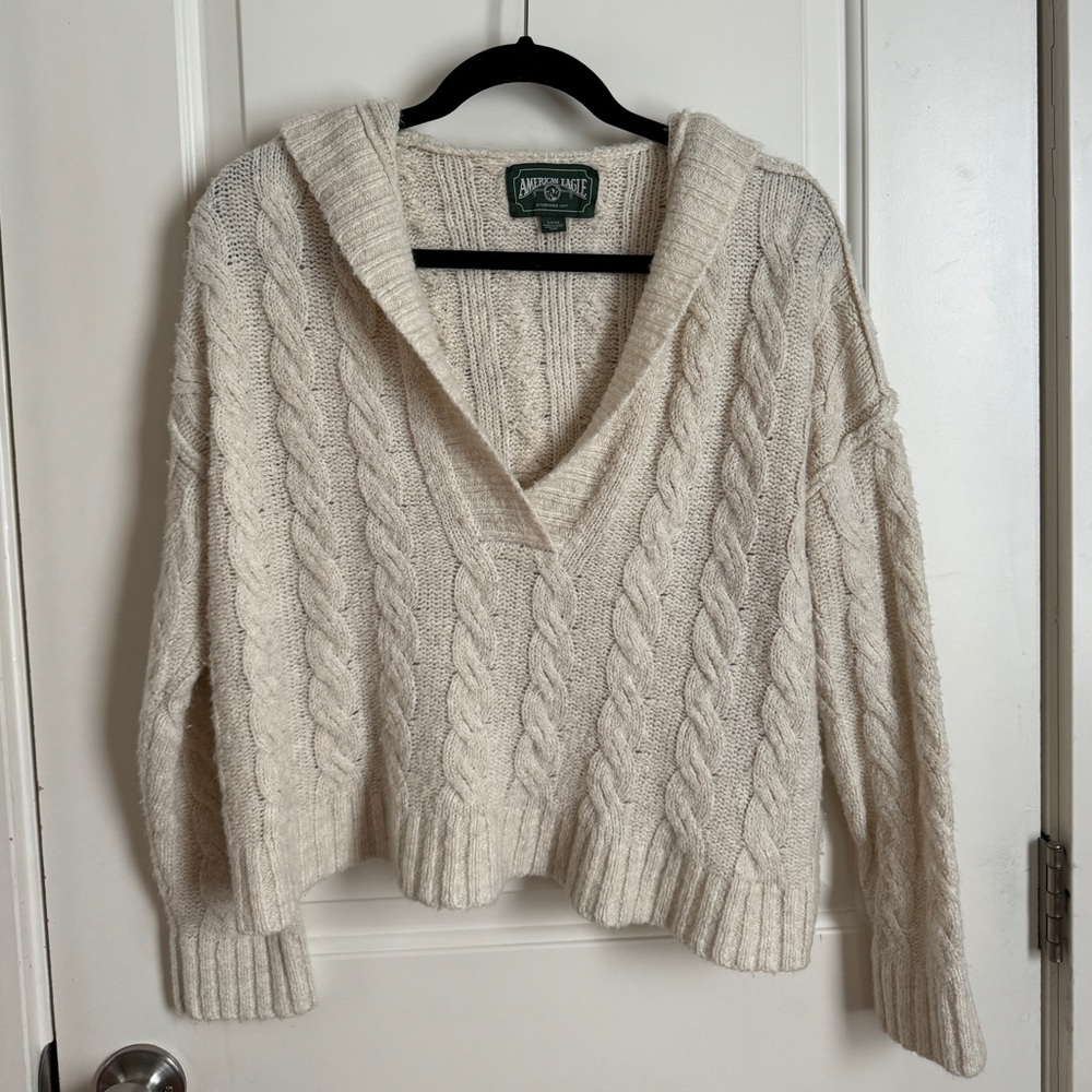 American Eagle Cable Sweater with Hoodie